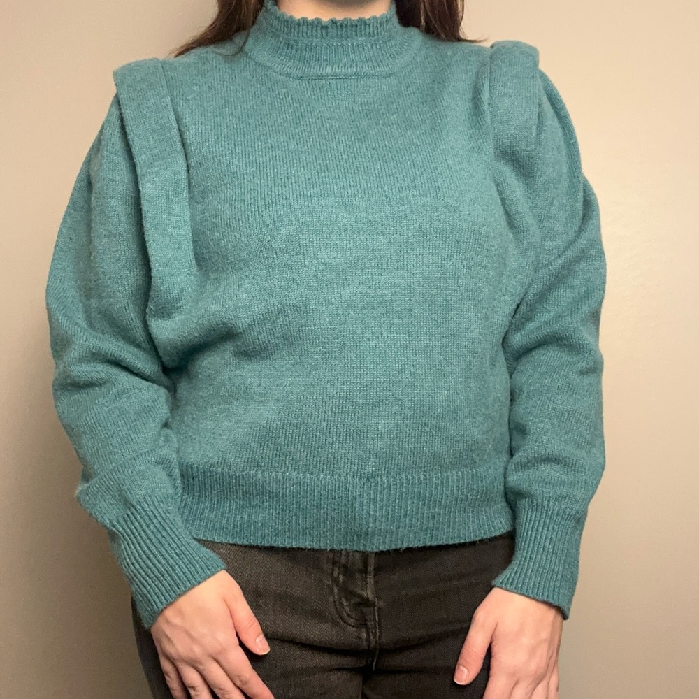Lush Coquette Feminine Teal Mock Turtleneck Sweater Size L